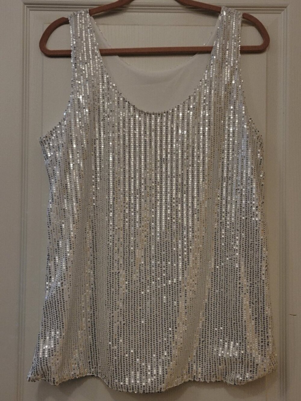 Sequin Tank White Fully Lined Sz XL